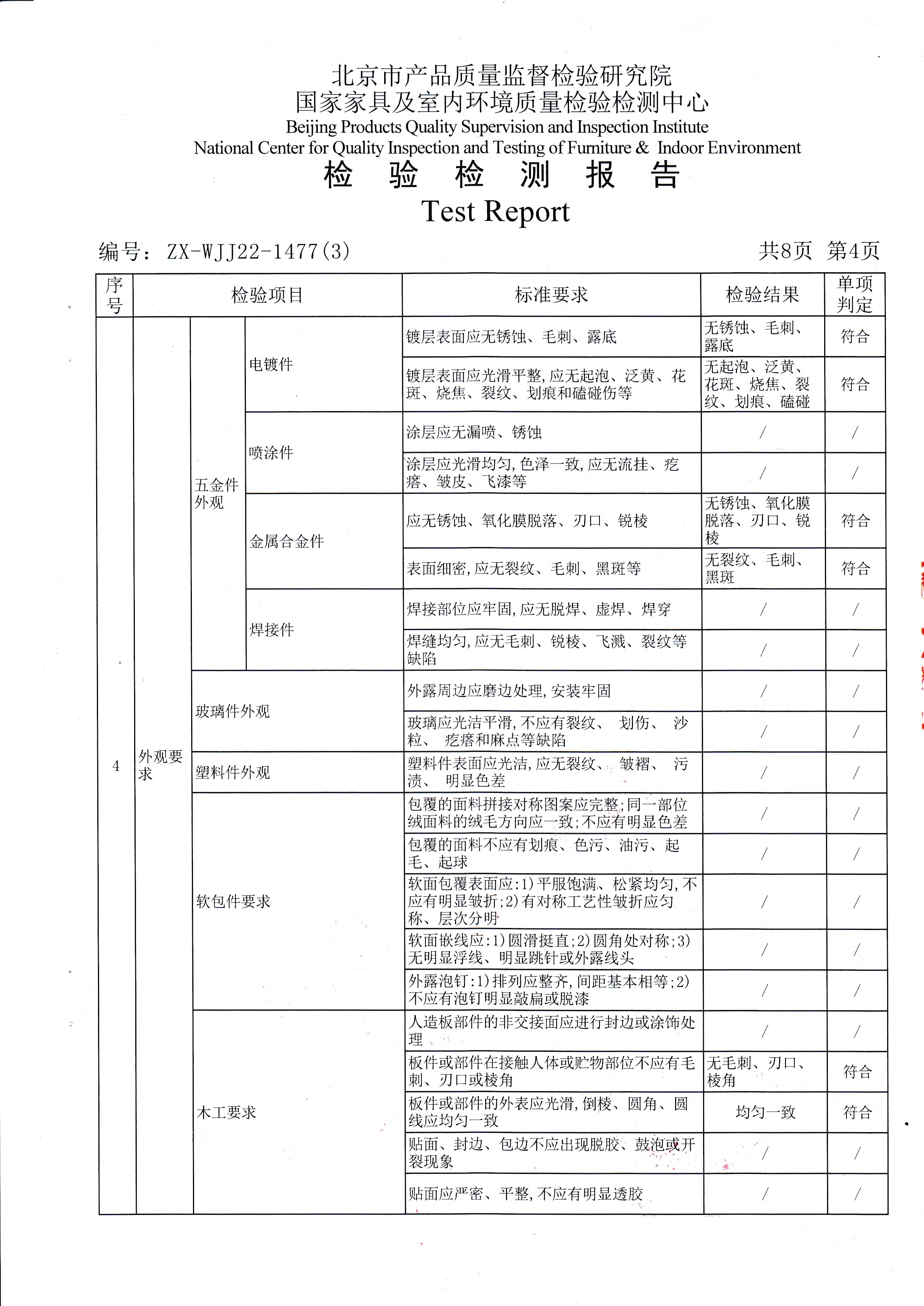 光明家具檢驗(yàn)報告